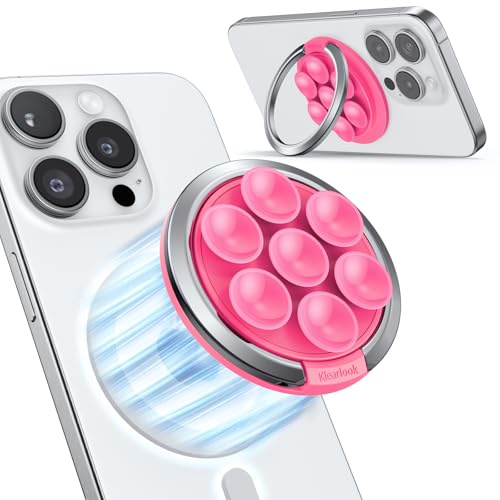 Handy Ring Halterung Magnetisch Saugnapf für MagSafe-Klearlook Silikon Octo Saugnapf Handy Griff Fingerhalter für Selfie/Video für TikTok Influencer/Creator, Frauen Mädchen Teen Geschenk Heißes Rosa
