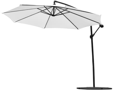 Harrier 3m Cantilever Parasol – Adjustable 3m Outdoor Patio Umbrella, Weather-Resistant Canopy | Optional LED Solar Lights & Bases [5 Colours] (White, 4x Bases With Cover)