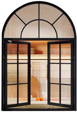 Gewölbte französische Fenster, gewölbter wandähnlicher Fensterrahmen, Flügelfenster for Esszimmer und Küche for Cafés, Blumenläden(Black)