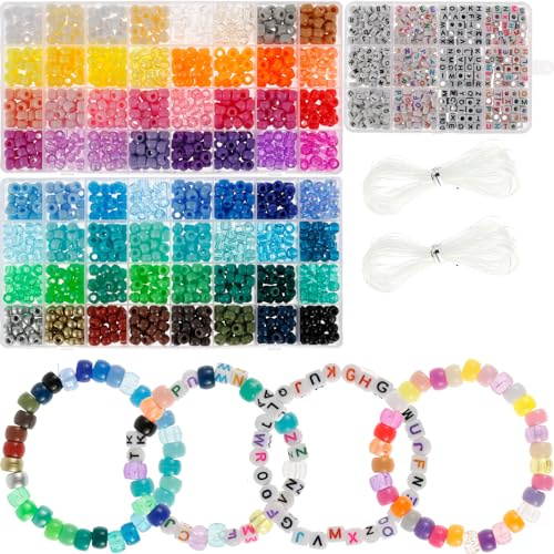 Foppla ponnypärlor, 1977 st Kandi-pärlor set, plast ponnypärlor bulk med 375 st bokstavspärlor, elastisk sträng gör-det-själv-armband smycken pärlor för armband halsband