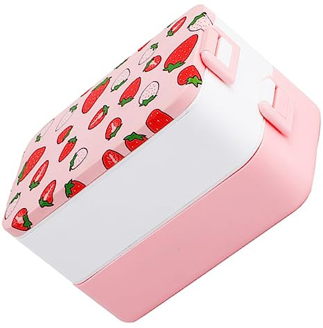 PRETYZOOM Boîte À Lunch Bento À 2 Niveaux En Acier Inoxydable À Motif Fraise Contenant Portable Et Étanche Pour Repas Pour Adultes Et Étudiants
