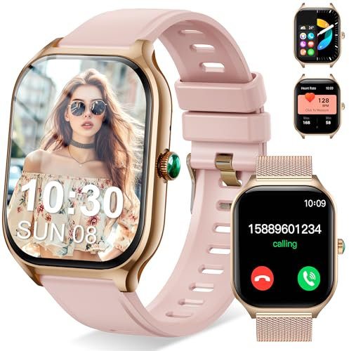 Smartwatch Damen Herren,Fitnessuhr Tracker mit | 2.01 HD Touchscreen | Telefonfunktion | Silikon + Zinklegierung 2 Armbänder | App-Benachrichtigungen | Sportuhr mit 123+Sportmodi für Android/iOS