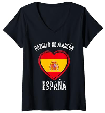 Mujer España Flag Heart Pozuelo De Alarcon City Camiseta Cuello V