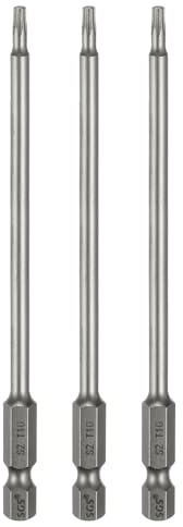 sourcing map Lot de 3 embouts de tournevis à tête Torx T10 6,35 mm Tige hexagonale 110 mm de long Magnétique sans trou Inviolable 6 points Étoile Tournevis forets en acier S2 Tournevis industriels