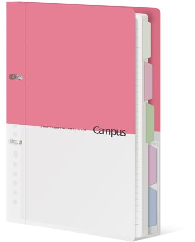 KOKUYO 5 Subject Spiral Notebook, Campus 2-Ring B5 Refillable Journal with 5 Tab Dividers, 100 Sheets in 6mm Dotted Ruled Loose Leaf Paper, Pink, Japan Import (RU-PP358P & NO-S836BT)
