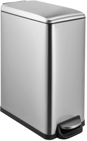 Clevich 50L Stainless Steel Slim Trash Can with Lid, Airtight Large Kitchen & Bathroom Garbage Bin, Foot Pedal Step Bin with Removable Inner Bucket, Space-Saving Design for Narrow Spaces (Silver)