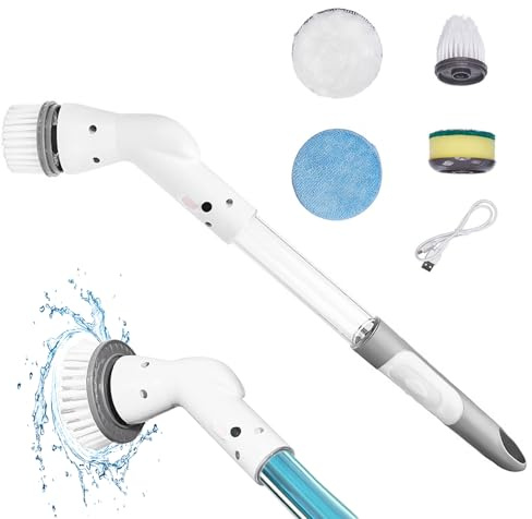 Épurateur de spin électrique avec 4 broussailles sans fil 200 tr/min Épurateur de plancher USB avec contenant détergent Brosse nettoyage polissage rechargeable détachable pour la douche ..
