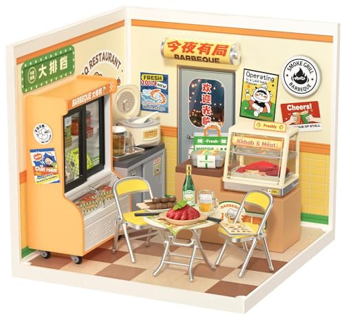 ROBOTIME DIY Miniatur Puppenhaus Kit mit LED für Erwachsene und Kinder (Night Out Food Stall)