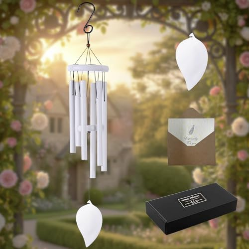 YITGOG Windspiel, 81,3 cm, große Aluminiumrohre, Windspiel für Garten, Hof, Zuhause, Outdoor, Innenbereich, Windspiel für draußen, Gedenk-Windspiel, Geschenke für Mutter, hängende Glockenspiele (weiß)