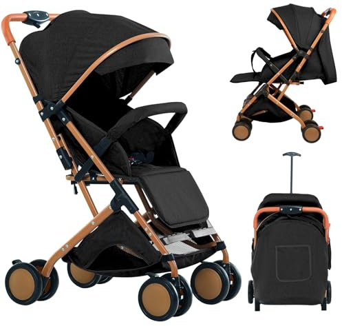 homewell Baby Kinderwagen klappbar, Buggy Kinderbuggy, 0-6 Jahre, flache Liegeposition, Einhändig Klein Zusammenklappbar, mit Sicherheitsgurt und Sonnendach (Schwarz)