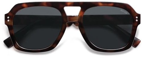 SOJOS Retro Polarized Aviator Sunglasses Womens Mens Dark Tortoise/Grey | Trendy Vintage Fashion 80s 90s Pilot Shades Large Bold Thick Square Frame UV Protection TAC Lenses