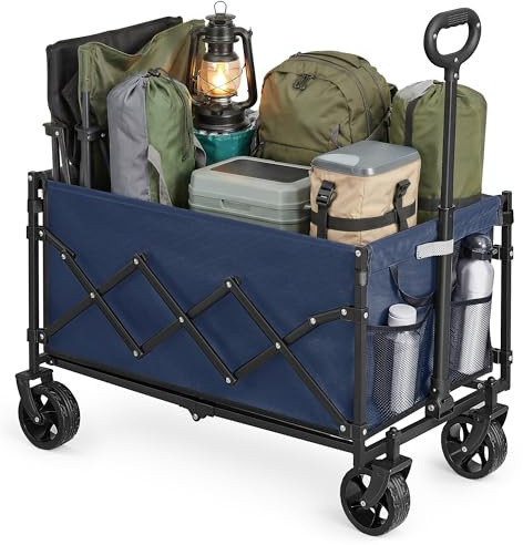 SONGMICS Liten handkärra hopfällbar, trädgårdsvagn, kompakt, med handtag, med 4 förstärkta hjul, varav 2 universalhjul, lastbar upp till 120 kg, utomhus, trädgård, 150 L, midnattsblå GFW150QE01
