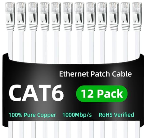 Yauhody Cat 6 Ethernet Cable 1.5m 12Pack, 1Gbps Internet 1.5m 12Pack, White | Pure Copper, Stable High Speed Transmition, Snagless Design,Tangle Free, RoHs, TIA/EIA Compliant, for PC, Router, TV, Server