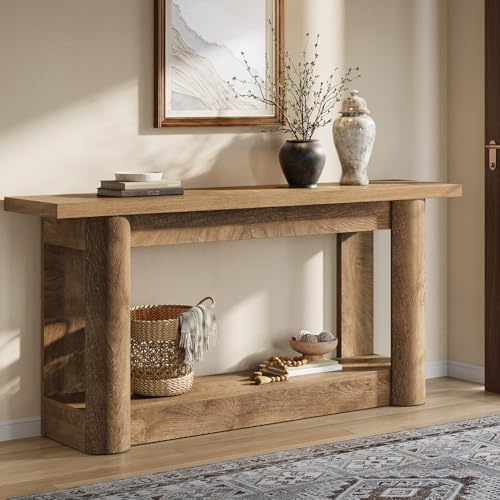Tribesigns 63-Inch Farmhouse Console Table, 2-Tier Storage Sofa Table Behind The Couch, Narrow Long Entryway Furniture for Home Hallway, Entrance, Living Room, Brown