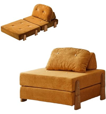 Bäddsoffa med madrass, manchestersoffa med sovfunktion, gästsäng, bäddsoffa, liten sovfåtölj med sängfunktion, dagsäng, recamiere, schäslong, bäddsoffa, bäddfåtölj, soffa (orange)