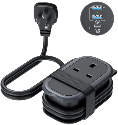 TOPREK USA Travel Adapter with 1.06M Lead, PD 38W Fast Charger UK to USA Plug Adapter, US Plug Adapter uk with 2 USB-A and 1 USB-C for US American, Thailand, Canada, Mexico, Type B