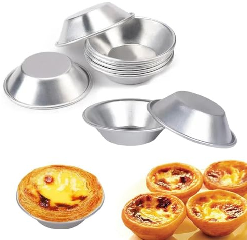 QEXUJOW Moldes para quiche y tarta,Juego de 10 cortadores de galletas y pasteles,moldes de aluminio, moldes para panqueques de aluminio plateado, adecuados para hacer muffins y cupcakes.