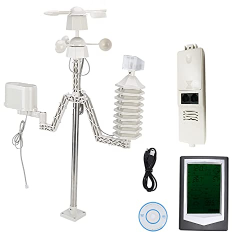 Stazione Meteo Professionale con Anemometro, Pluviometro e Termoigrometro 5V - Previsioni Accurate, Display Chiaro e Funzioni Multiuso per Casa e Giardino