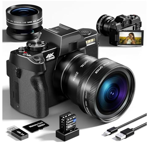 gdsDEs Fotocamera digitale compatta 4K WIFI Webcam Videoregistratore Vlog Vintage Videocamera 48MP Zoom digitale 16X