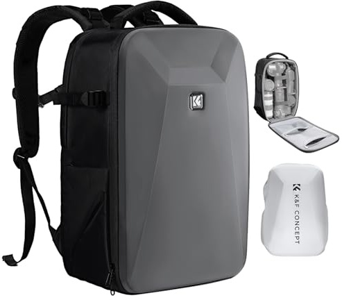 K&F CONCEPT kameraryggsäck fotoryggsäck med hårt skal kameraväska med 15,6-tums laptopfack och regnskydd, ryggsäck för drönare