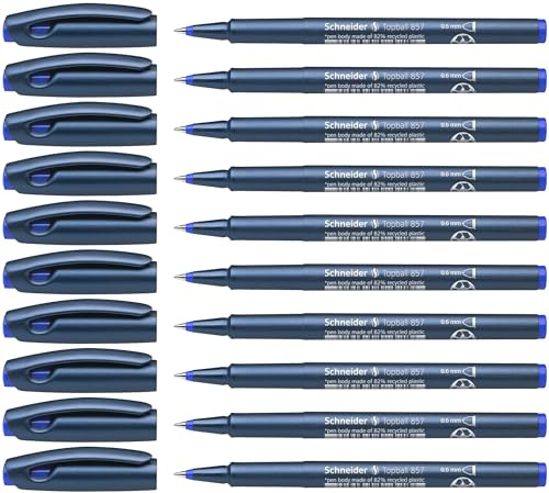 Schneider Topball 857 - Bolígrafo de punta redonda (punta de metal de 0,6 mm, 10 unidades, tinta azul)