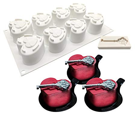 Moule en Silicone avec cœurs, Moule Silicone Dessert, 8 trous Forme de cœur avec clé