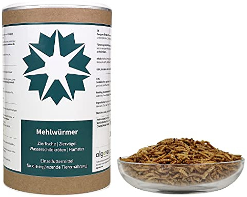 algova Mealworms dried - Mangime naturale per insetti per pesci ornamentali, uccelli ornamentali, tartarughe, ricci (1L = 170g)
