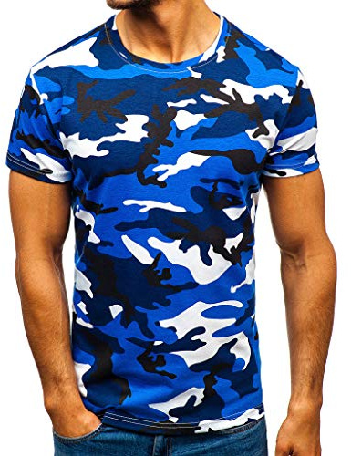 Yowablo Shirt Herren Camouflage Streifenmuster Lässige Mode Revers Kurzarm