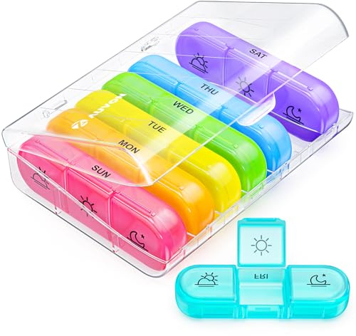 AUVON Weekly Pill Box Organiser, Portable Pill Boxes 7 Day 3 Times A Day, 7 Day Tablet Organiser with Large Separate Compartments to Hold Medication, Vitamins, Fish Oil and Supplement