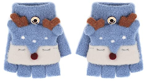 FakeFace Fäustlinge mit Knopf Klappe Fingerlose Handschuhe für Kinder Winter Warm Strickhandschuhe Plüschfutter Winterhandschuhe in Kaninchen Optik