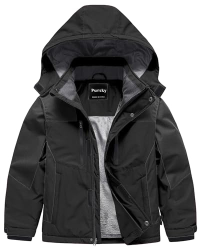 Pursky Kids Ski Jacket Big Boys Winter Coats Mountain Sportswear Black 10/12