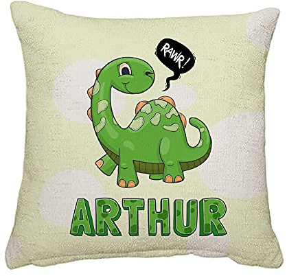 Getagift Personalised with ANY NAME Dinosaur Rawr, Gift for Boy/Girl, Kids, Children, Birthday Present Home Décor, Linen Throw Pillow/Cushion. (Linen Cushion Cover With Insert)