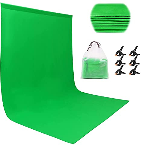 Miorkly Greenscreen 1.8 x 2.8 m Photo Background, Foldable Green Screen Rollup Fabric Photo Background with 6 Pieces Clip, for Photo Wall Photo Studio Photography Background System