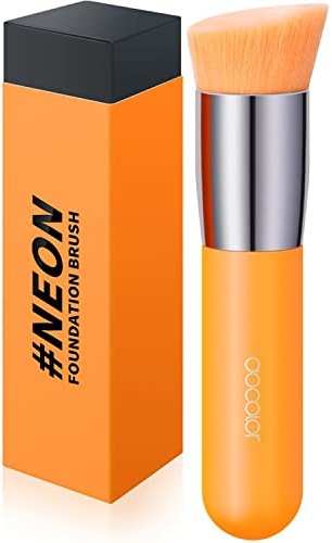 Docolor Abgewinkelter Kabuki Foundation Pinsel Synthetischer Professioneller Gesichtsrouge Flüssiger Puder Make-up Pinsel zum Verblenden von Liquid Neon Orange