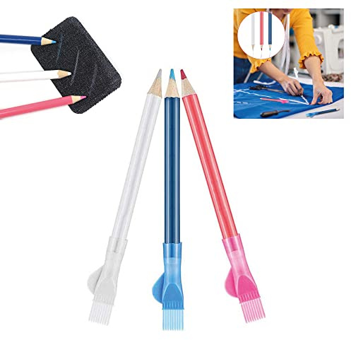 Mondo Idea Crayon de couture pour couture avec bouchon à pinceau, stylo pour marquage effaçable par tailleur dessiné, soluble dans l'eau, craie pour tissu, 3 couleurs