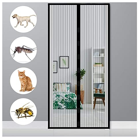 AMZERO Fliegengitter Magnet Tür Balkontür, 210x210cm Insektenschutz Fliegengitter Balkontür Klettverschluss für Balkontür Terrassentür Wohnzimmer, Schwarz A