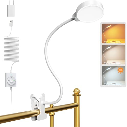 Glocusent 5 W Leselampe, 36 LED Leselampe Bett, augenschonende Klemmleuchte, 3 Farb- und 5 Helligkeitsstufen, ansteckbare mit Schwanenhals, perfekte Klemmlampe Bett Kinder, Schreibtischlampe klemmbar