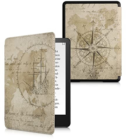 kwmobile Klapphülle kompatibel mit Amazon Kindle Paperwhite 11. Generation 2021 Hülle - Flipcase für Kindle Paperwhite Hülle mit Handschlaufe - Travel Vintage