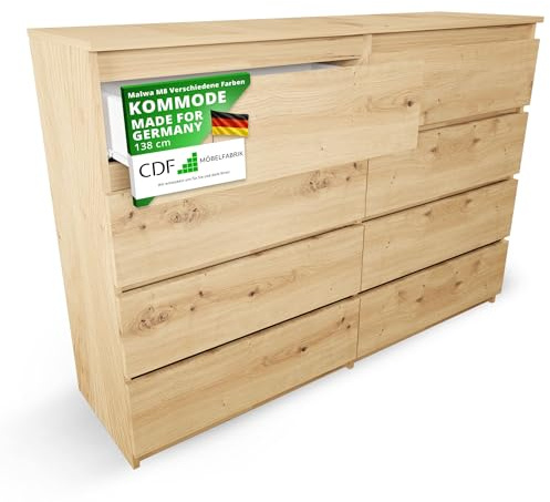 CDF Kommode Artisan mit 8 Schubladen 40 cm Tief Komodenschrank Komode | für Wohnzimmer Schlafzimmer Schubladenschrank Malm Kommode viel Stauraum Geeignet Organizer Kleidung 138cm Breite Modern Look