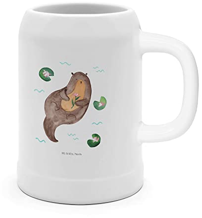 Mr. & Mrs. Panda Bierkrug Otter Seerose - Geschenk, Gravur, Personalisiert, glücklich, Oktoberfest, Krug, Wasser, Fluss, Seeotter, Sommerfest