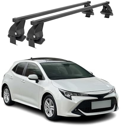 OMAC Barres de Toit transversales en Acier pour Toyota Corolla mk12 Berline 2019-2026 – Antivol Inclus – Testées City Crash – DIN 75302:2019 – ISO/Pas 11154:2006 – Charge Max 50 kg Noir