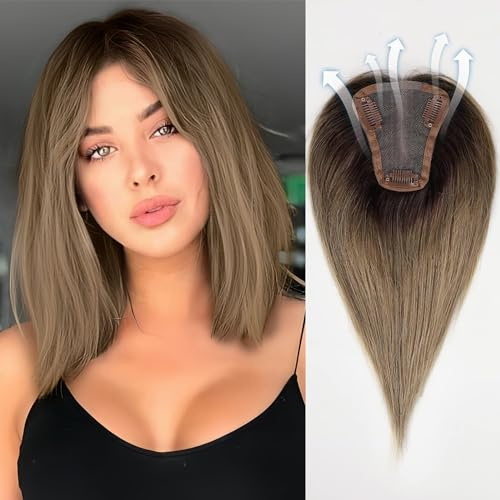 HAIRCUBE Remy menschliche Haar Toppers für Frauen, 100% 3.5in * 4in Hand-Tied Haar Toppers mit Schweizer Spitzenbasis 12in