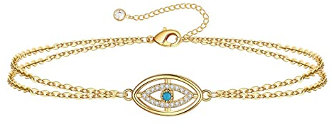 TINGN Böses Auge Armband Damen, 14 Karat Gold Gefüllt Handgefertigt Blauer Zirkonia Böser Blick Armbänder Geschichtet Goldschmuck für Damen Personalisiertes Armband für Frauen