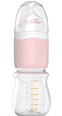 Nappflaska, 180 Ml Löstagbar Bärbar Anti-kolik Flaska för Långsamt Flöde, Tryck Rotera Snabbspolning Nappflaska med Lutande Bröstvårta för Mjölkpulver, Kaffepulver, Baby, Present