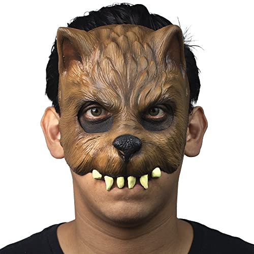 Ghoulish Productions Werwolf-Maske Brauner Wolf Halbgesichtsmaske JR Masks Line Junior Latexmaske Einheitsgröße Ideal für Halloween und Partys