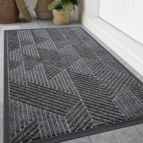smiry Heavy Duty Door Mat, Non Slip Door Matts Indoor, 80x120cm, Grey | Dirt Trapper, Rubber Backing, Easy Clean, Low Profile, for Front Door, Entrance, Outdoor, Doormat, Floor Mat, Entrance Rug