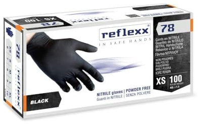 REFLEXX R78 300 Guanti in nitrile NERO senza polvere - 4 gr - 300 PZ - VARIE TAGLIE OFFERTA - ALIMENTI USO ESTETICO E PER TATUAGGI (M)