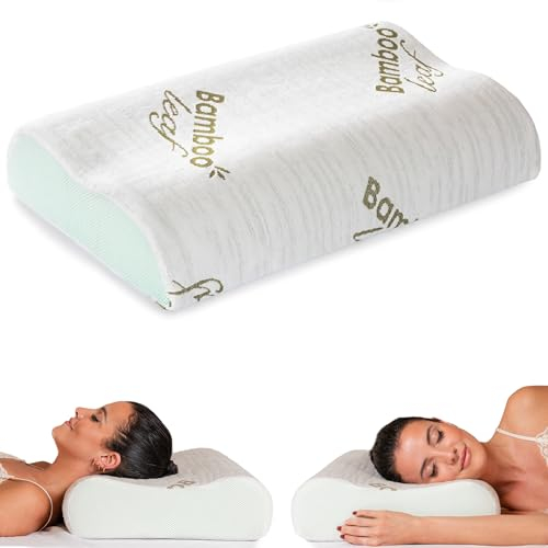 Flowen Almohada Cervical y Cuello Viscoelastica Cojin Ortopédico para Dormir Antiácaros Antialérgico y Transpirable Ideal para Dolores de Cuello Forro en Bamboo Antibacteriano Extraíble y Lavable