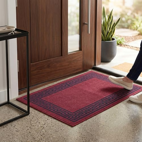 Fit Even Greeky Door Mat – Non-Slip Washable Doormat, Heavy Duty Welcome Dirt Trapper, Water Absorbent Floor Mat for Indoor/Outdoor Use, Front Entrance, and Kitchen (Red & Black, 50x80 cm)