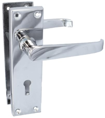 Epsom Door Handle Victorian Lock Straight Polished Chrome Door Handles - Internal Latch Handle Sets 3 Lever Mortice Sash Lock Silver Internal Door Handles for Internal Doors (Pair of Handles)